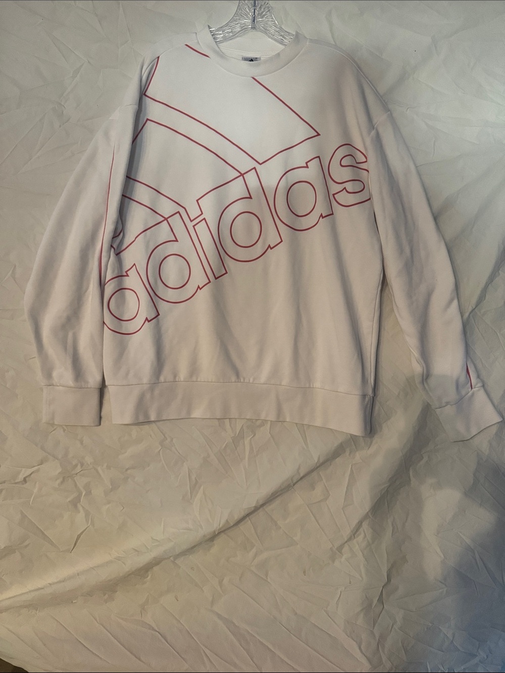 adidas White Crewneck Sweatshirt with Red Outline Graphic